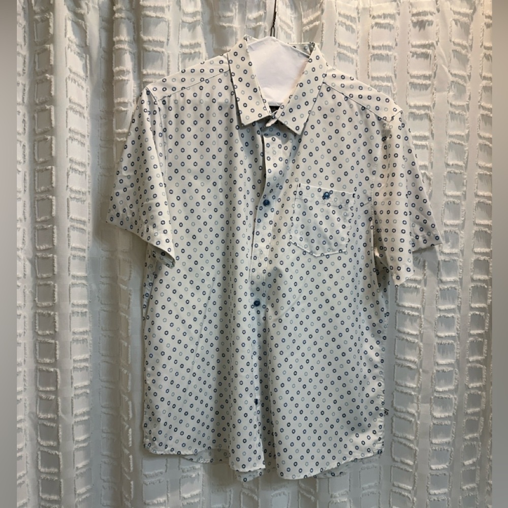 7 Diamonds White and Blue Geometric Shirt